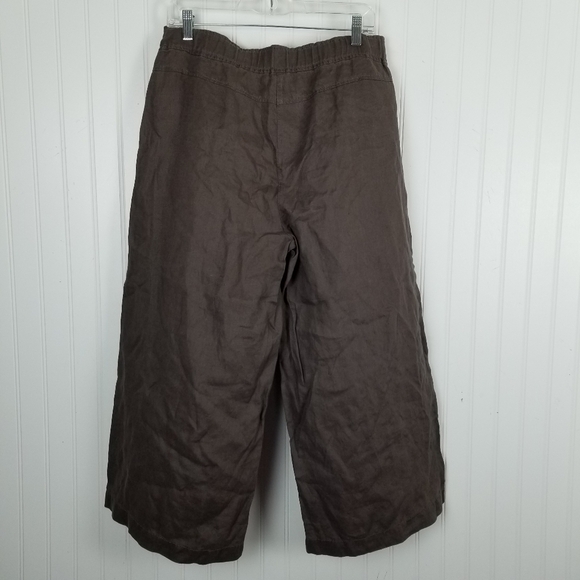 Eileen Fisher Organic Linen Wide Leg Pants Cropped Stretch Waist Brown Medium - Picture 2 of 9